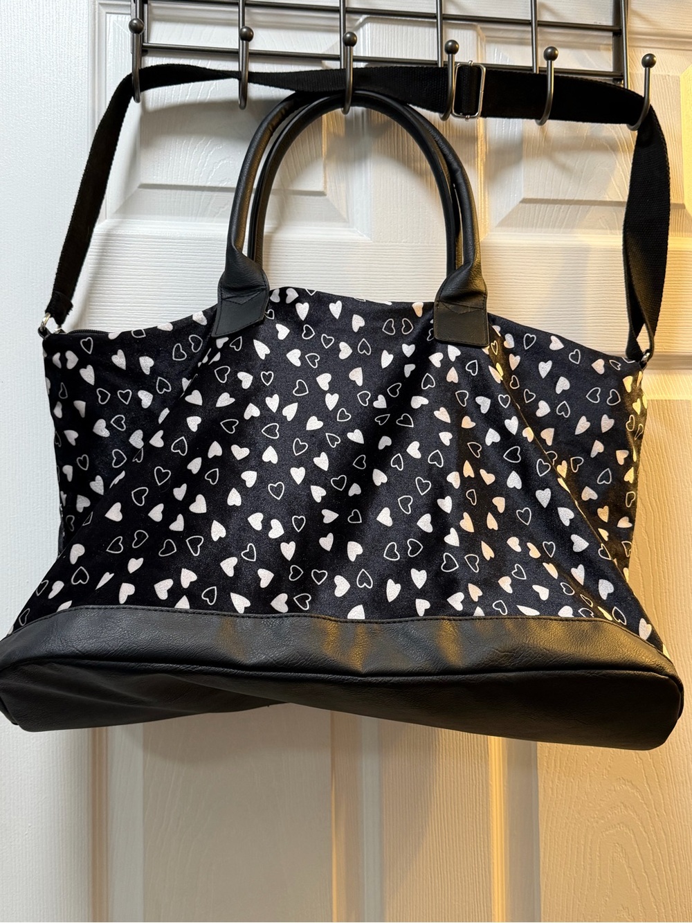 No Boundaries Black Tote with White Heart Print